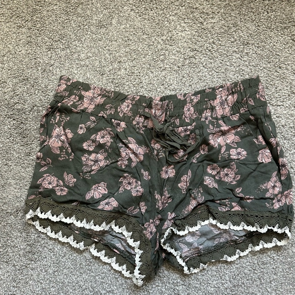 Empyre Floral Pink and Green High Waist Shorts